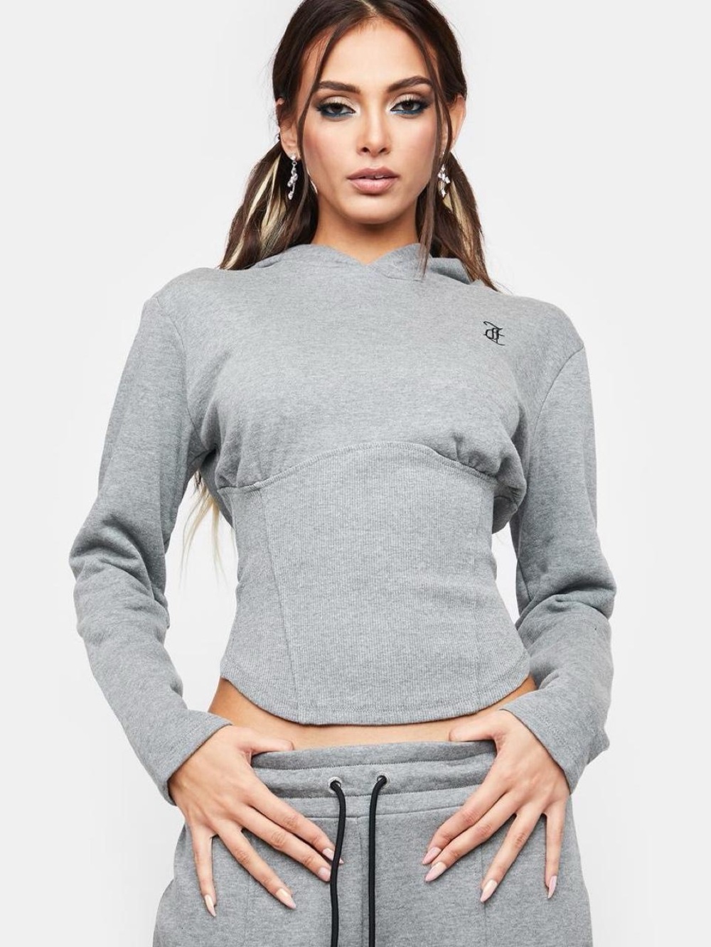 Juicy Couture Heather Grey Corset Pullover Hoodie